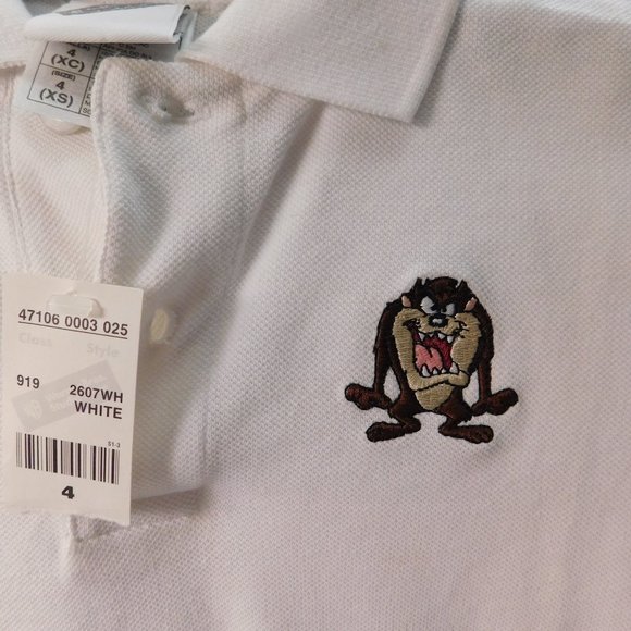 Warner Bros TAZ White Polo Shirt Kids Size 4 X-Small NEW Vintage - Picture 2 of 4